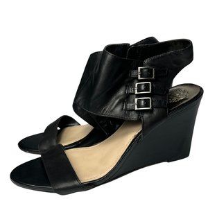 Vince Camuto Black Leather Lyssia Wedge Heel US Women's 10M Buckle Details